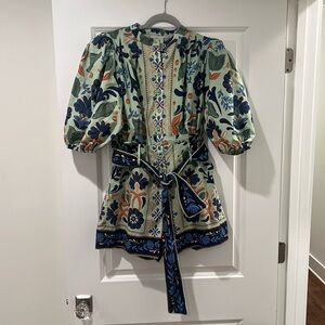 Farm Rio Green Ocean Tapestry Belted Romper - Size M